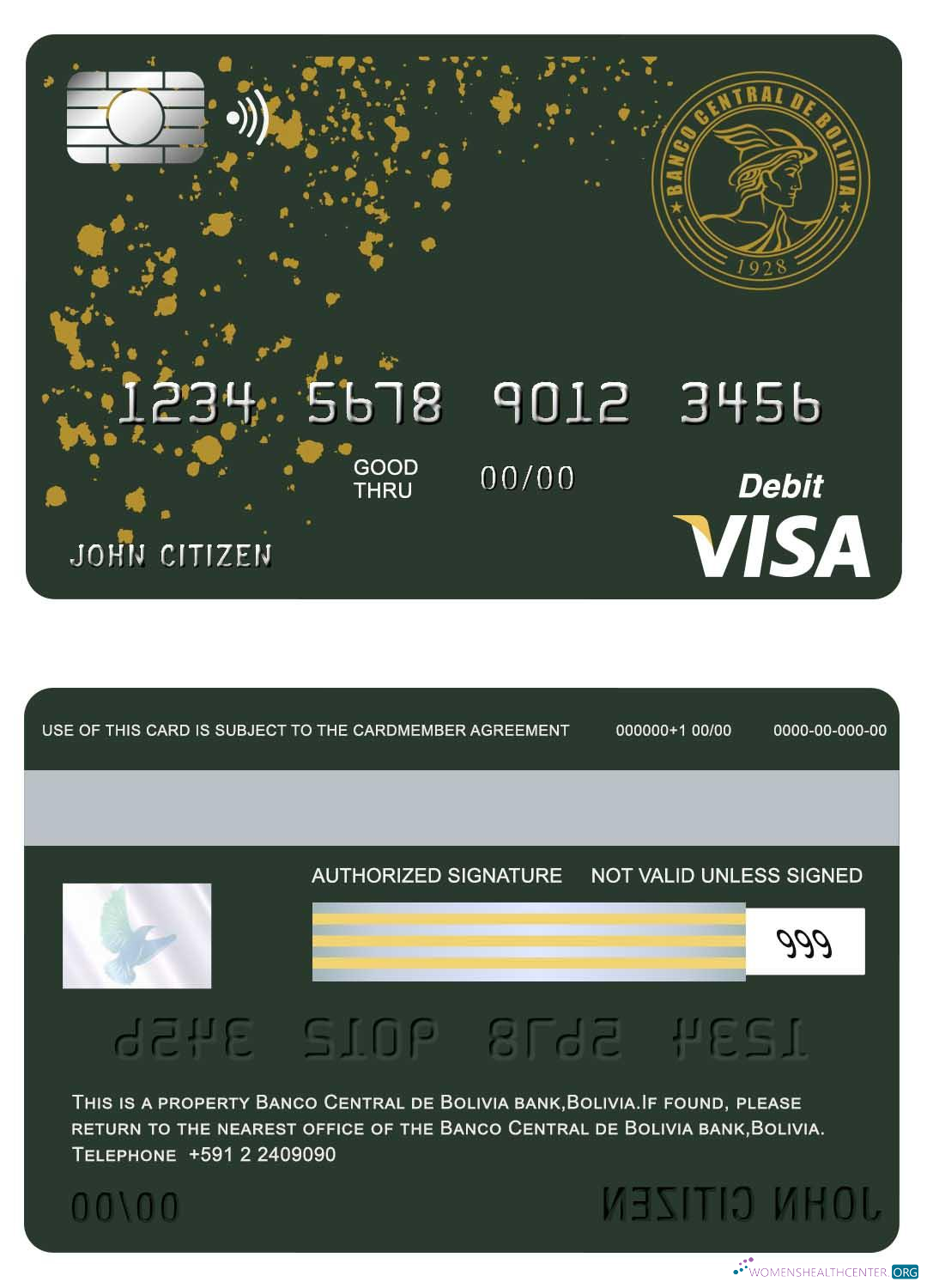 Download Bolivia Banco Central de Bolivia bank visa card Photoshop template